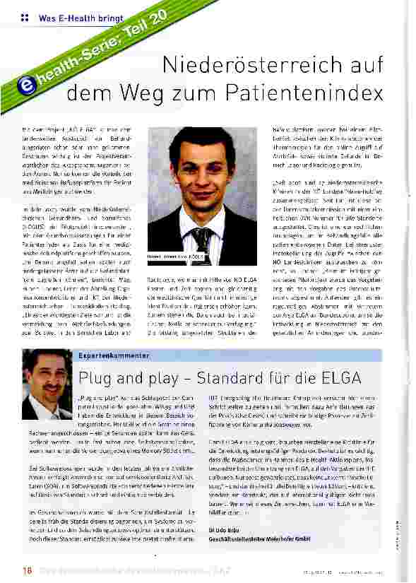 Vorschauseite 1: Niederösterreich auf dem Weg zum Patientenindex