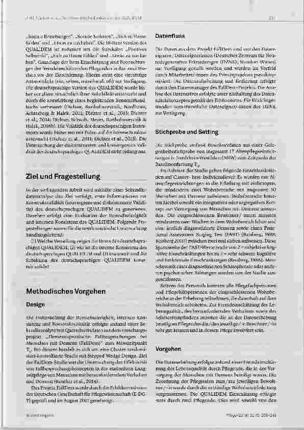 Vorschauseite 3: Interne Konsistenz und Konstruktvalidität des demenzspezifischen Lebensqualitätsinstruments QUALIDEM