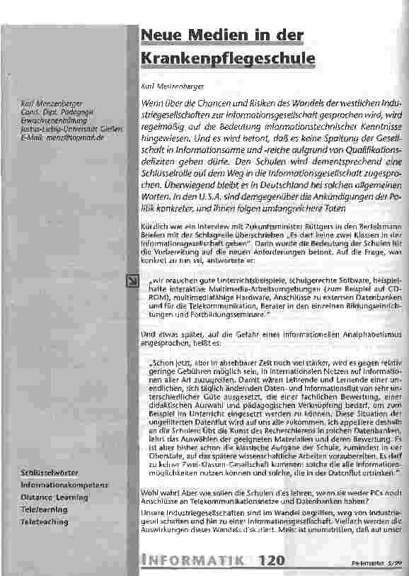 Vorschauseite 1: Neue Medien in der Krankenpflegeschule