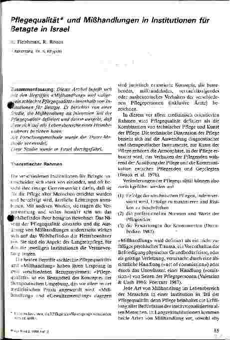 Vorschauseite 1: Pflegequalität und Mißhandlungen in Institutionen für Betagte in Israel