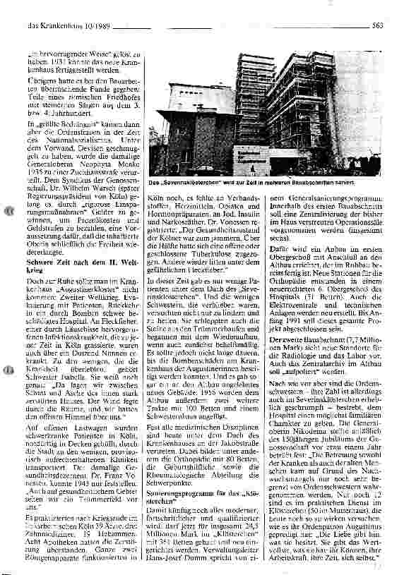 Vorschauseite 5: Krankenhäuser nach dem Krieg Das Severinsklösterchen in der Kölner Südstadt