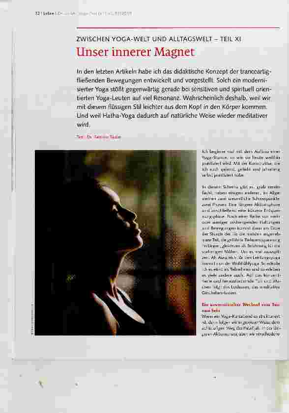 Vorschauseite 1: ZWISCHEN YOGA-WELT UND ALLTAGSWELT TEIL XI Unser innerer Magnet