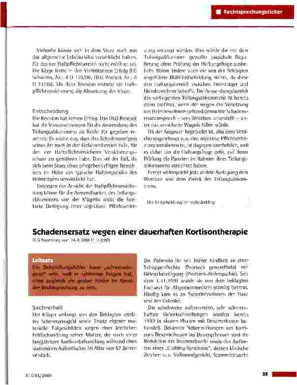 Vorschauseite 1: Schadensersatz wegen einer dauerhaften Kortisontherapie