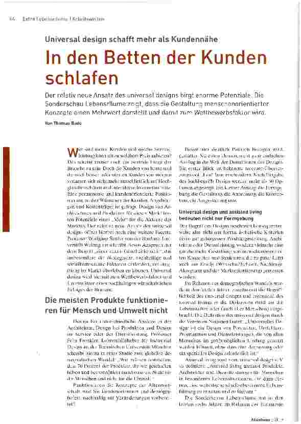 Vorschauseite 1: Universal design schafft mehr als KundennäheIn den Betten der Kunden schlafen