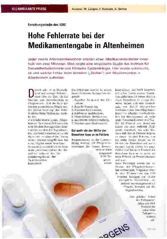 Vorschauseite 1: Hohe Fehlerrate bei der Medikamentengabe in Altenheimen