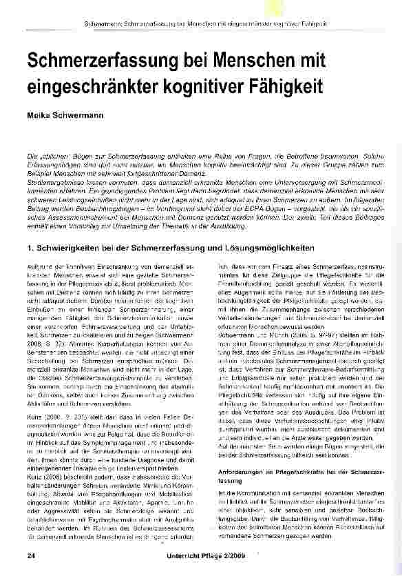 Vorschauseite 1: Schmerzerfassung bei Menschen mit eingeschränkter kognitiver Fähigkeit