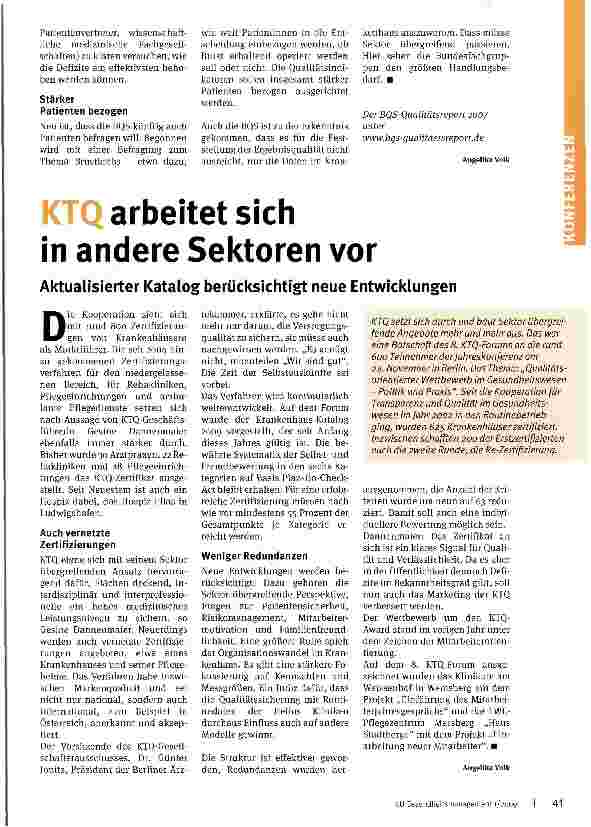 Vorschauseite 1: KTQ arbeitet sich in andere Sektoren vor