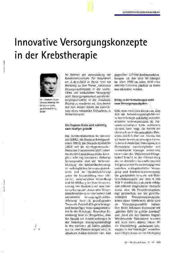 Vorschauseite 1: Innovative Versorgungskonzepte in der Krebstherapie