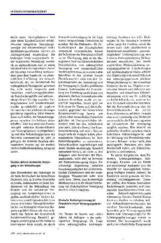 Vorschauseite 2: Innovative Versorgungskonzepte in der Krebstherapie