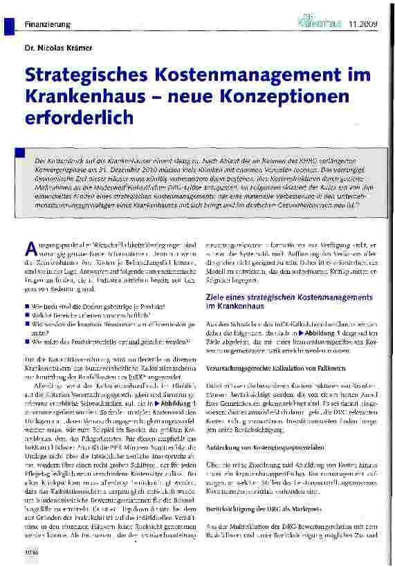 Vorschauseite 1: Strategisches Kostenmanagement im Krankenhaus - neue Konzeptionen erforderlich