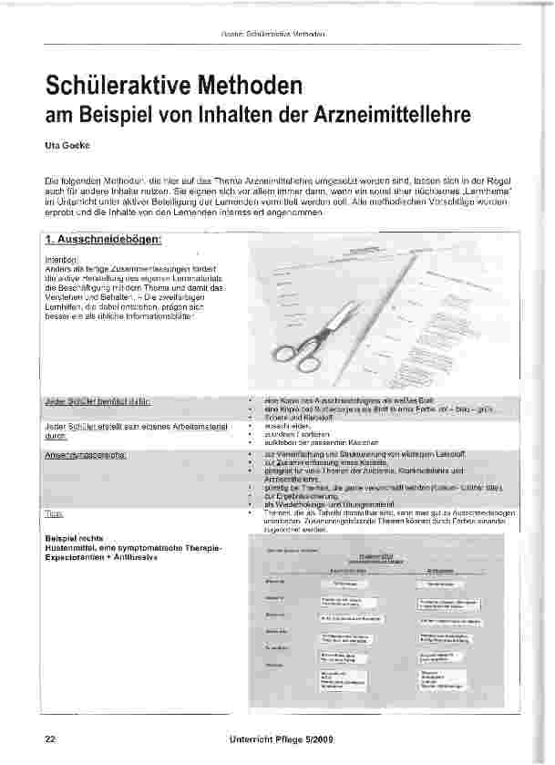 Vorschauseite 1: Schüleraktive Methoden am Beispiel von Inhalten der Arzneimittellehre