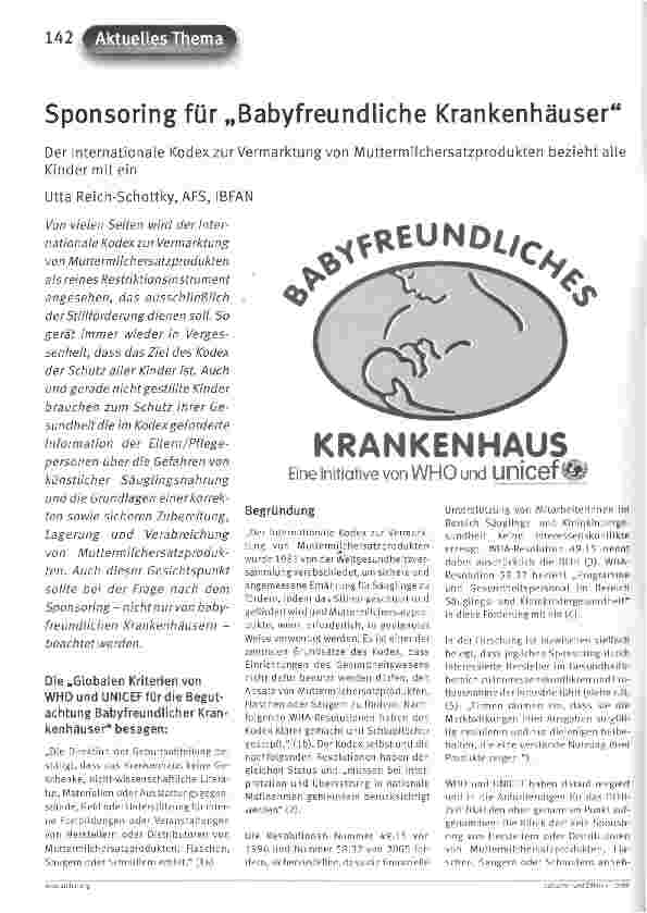 Vorschauseite 1: Sponsoring für „Babyfreundliche Krankenhäuser