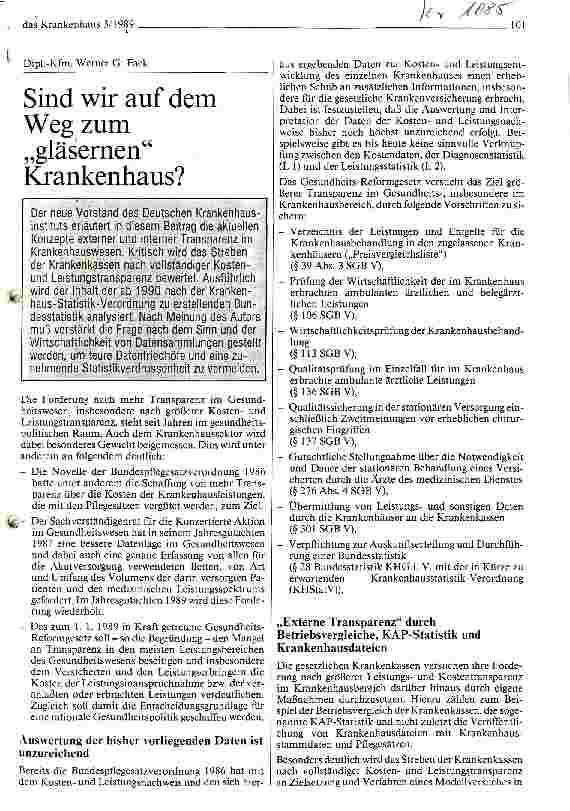 Vorschauseite 1: Sind wir auf dem Weg zum gläsernen Krankenhaus