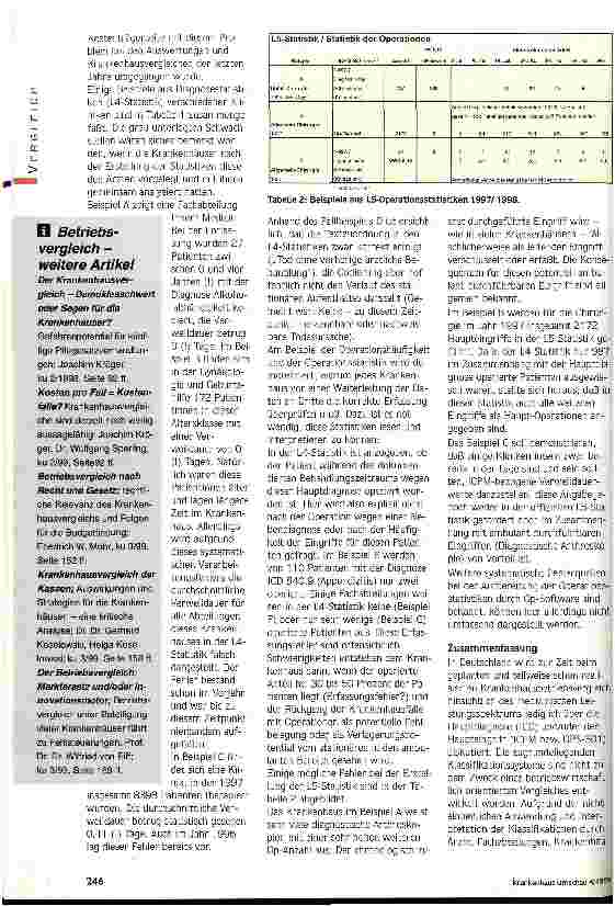 Vorschauseite 3: Die Grenzen des Betriebsvergleichs Demonstration der Fehlermöglichkeiten aus ärztlicher Sicht