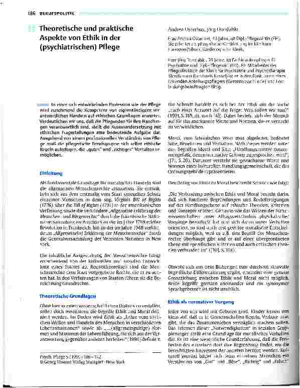 Vorschauseite 1: Theoretische und praktische Aspekte von Ethik in der (psychiatrischen) Pflege
