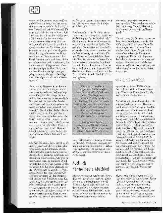 Vorschauseite 3: Spanne deinen Wagen an die Sterne Vortrag von Sr.Liliane Juchli, den sie anläßlich Ihres Abschieds von der öffentlichen Pflege-Szene gehalten am 28 Feb. 1998 in Barnatal hielt.