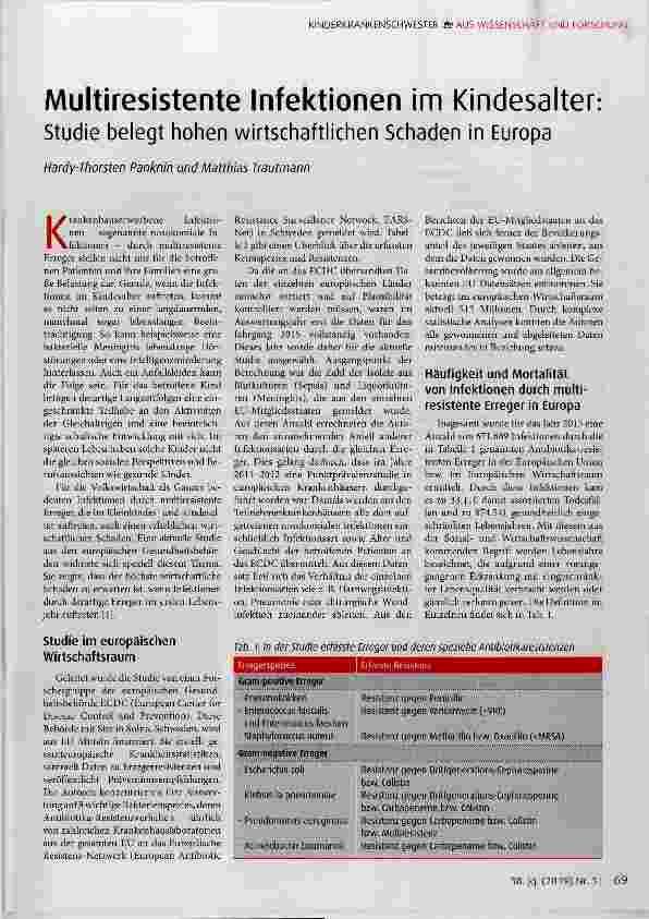 Vorschauseite 1: Multiresistente Infektionen im Kindesalter
