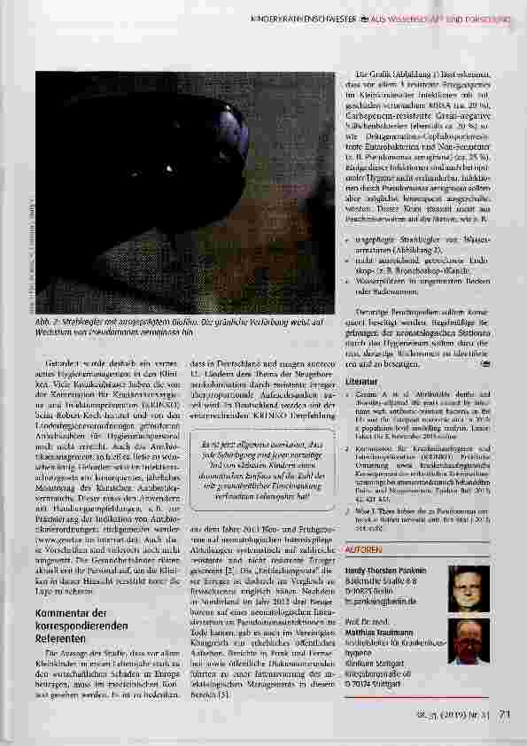 Vorschauseite 3: Multiresistente Infektionen im Kindesalter