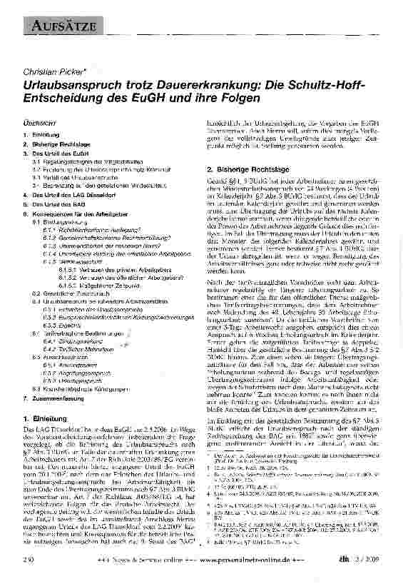 Vorschauseite 1: Urlaubsanspruch trotz Dauererkrankung: Die Schultz-Hoff-Entscheidung des EuGH und ihre Folgen