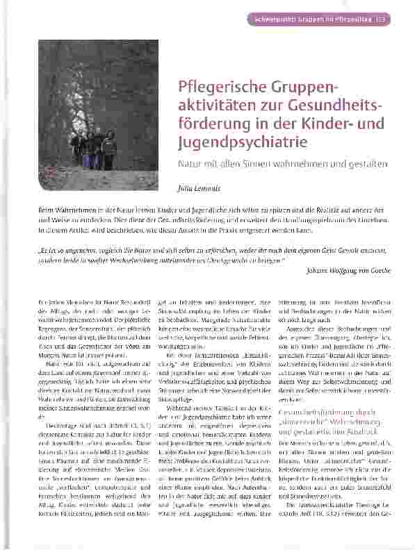 Vorschauseite 1: Pflegerische Gruppenaktivitäten zur Gesundheitsförderung in der Kinderund Jugendpsychiatrie