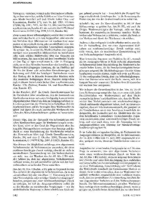 Vorschauseite 4: Verstoß gegen Art. 81 EG durch abgestimmte Verhaltensweisen zwischen WettbewerbernArt. 81 EG