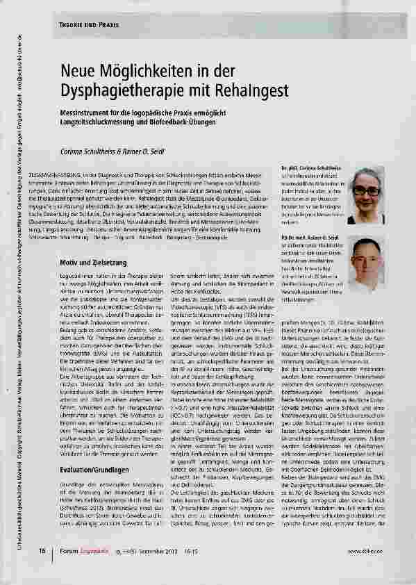 Vorschauseite 1: Neue Möglichkeiten in der Dysphagietherapie mit Rehaingest