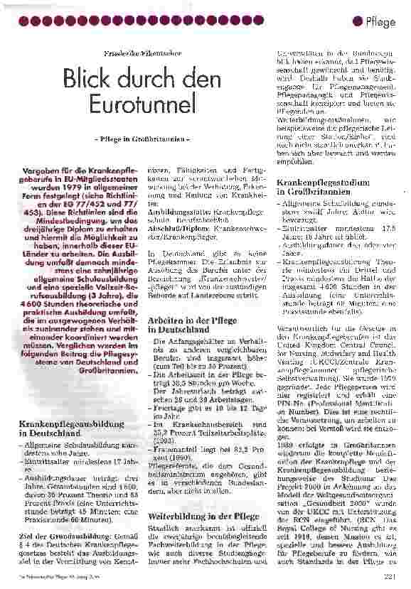 Vorschauseite 1: Blick durch den Eurotunnel Pflege in Großbritannien
