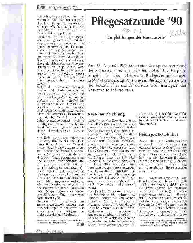 Vorschauseite 1: Pflegesatzrunde 90 Empfehlungen der Kassenseite