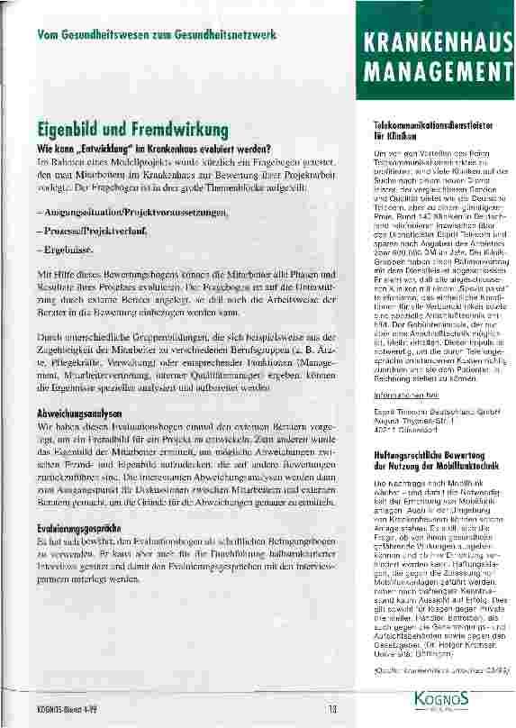 Vorschauseite 1: Eigenbild und Fremdwirkung Wie kann Entwicklung im Krankenhaus evaluiert werden?