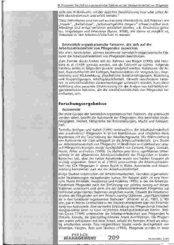 Vorschauseite 5: Der Einfluss organisatorischer Faktoren auf die Arbeitszufriedenheit von Pflegenden Eine Literaturanalyse