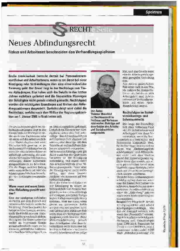 Vorschauseite 1: Neues Abfindungsrecht Fiskus und Arbeitsamt beschneiden den Verhandlungsspielraum