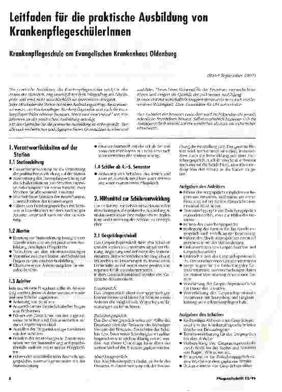 Vorschauseite 1: Leitfaden für die praktische Ausbildung von KrankenpflegeschülerInnen Krankenpflegeschule am Evangelischen Krankenhaus Oldenburg