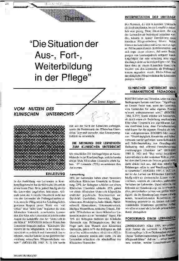 Vorschauseite 1: Die Situation der Aus-, Fort-, Weiterbildung in der Pflege Vom Nutzen des Unterrichts