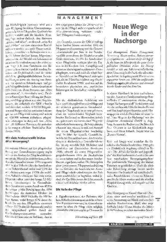 Vorschauseite 2: Die Kluft zwischen Bedeutung und Wahrnehmung Der Anteil der Pflege an Kuration, Prävention, Rehabilitation und Sterbebegleitung sollte endlich anerkannt werden