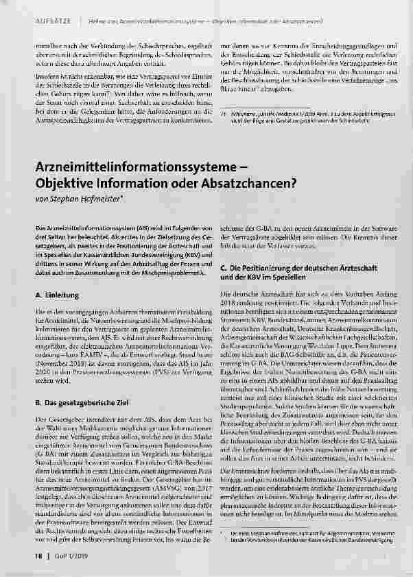 Vorschauseite 1: Arzneimittelinformationssysteme Objektive Information oder Absatzchancen?