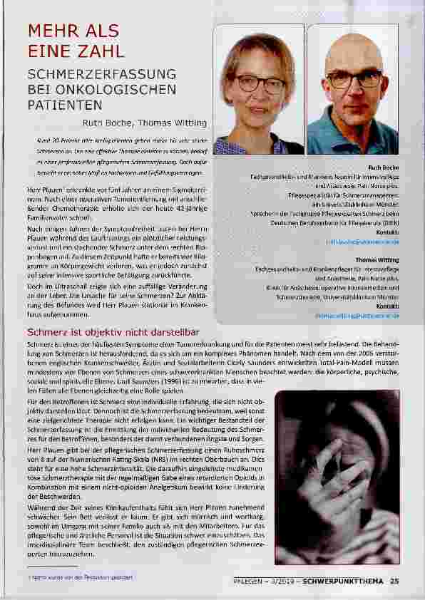 Vorschauseite 1: MEHR ALS EINE ZAHL SCHMERZERFASSUNG BEI ONKOLOGISCHEN PATIENTEN