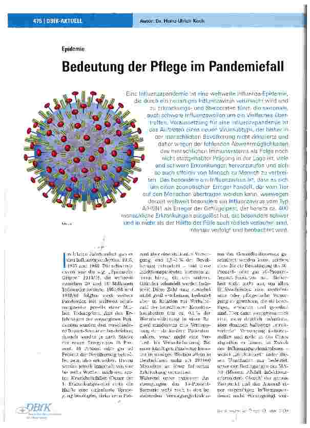 Vorschauseite 1: EpidemieBedeutung der Pflege im Pandemiefall