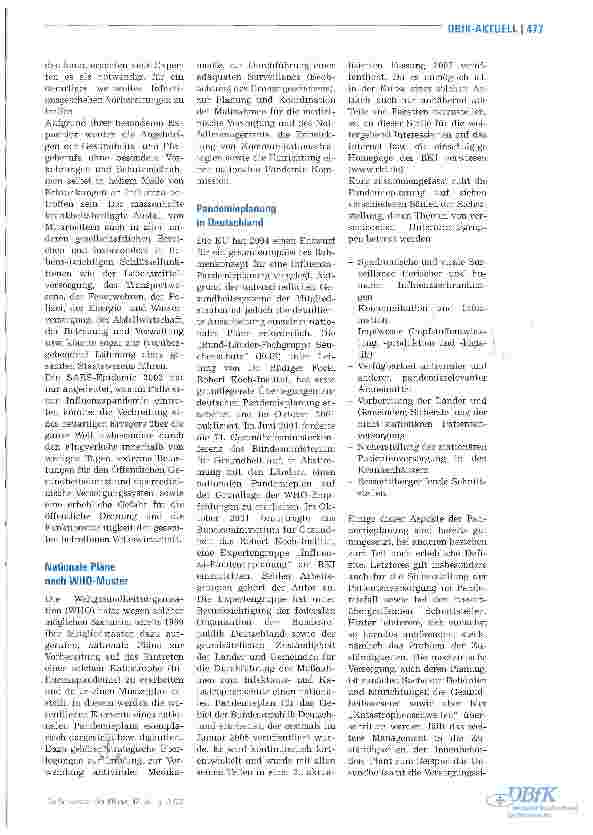Vorschauseite 2: EpidemieBedeutung der Pflege im Pandemiefall