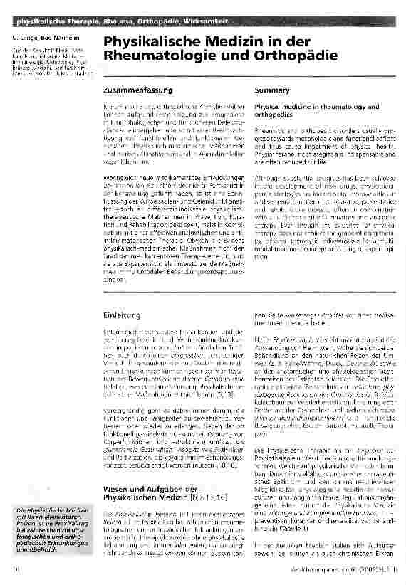 Vorschauseite 1: Physikalische Medizin in der Rheumatologie und Orthopädie