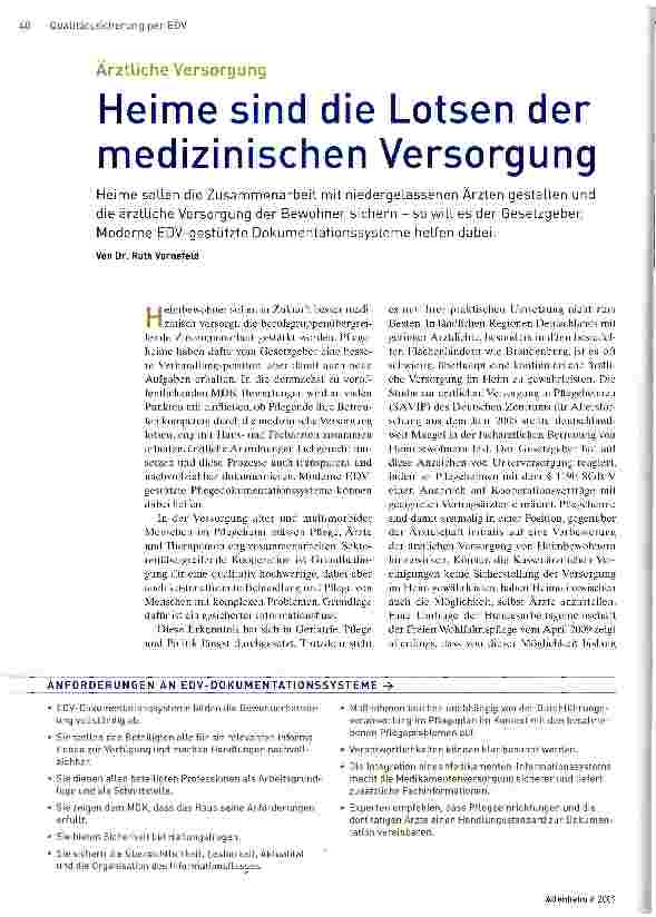 Vorschauseite 1: Heime sind die Lotsen der medizinischen Versorgung