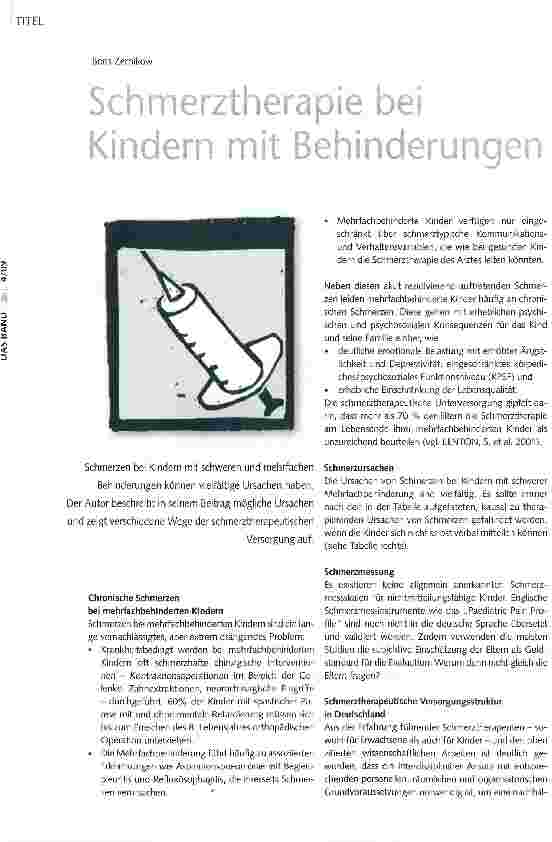 Vorschauseite 1: Schmerztherapie bei Kindern mit Behinderungen