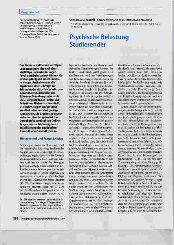 Vorschauseite 1: Psychische Belastung Studierender