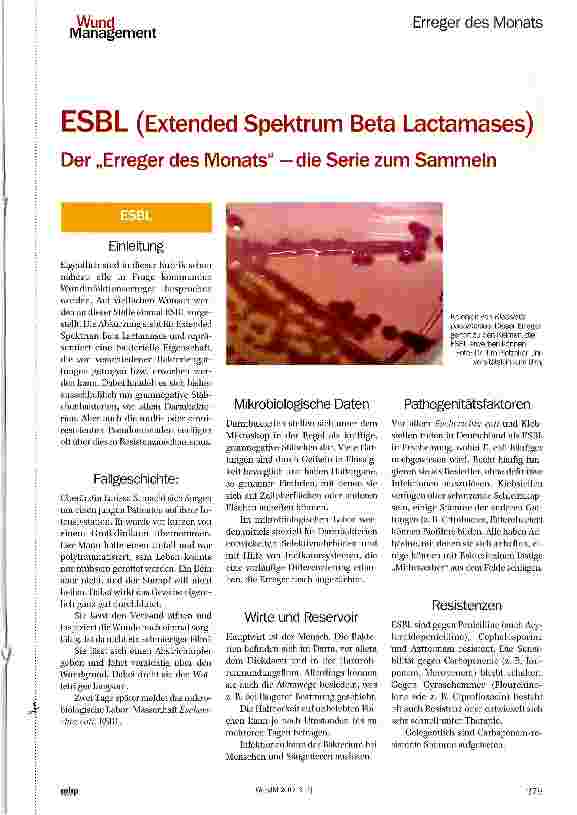 Vorschauseite 1: ESBL (Extended Spektrum Beta Lactamases) Der „Erreger des Monats -die Serie zum Sammeln