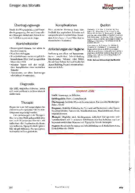 Vorschauseite 2: ESBL (Extended Spektrum Beta Lactamases) Der „Erreger des Monats -die Serie zum Sammeln