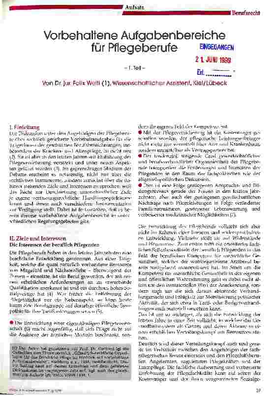 Vorschauseite 1: Vorbehaltene Aufgabenbereiche für Pflegeberufe