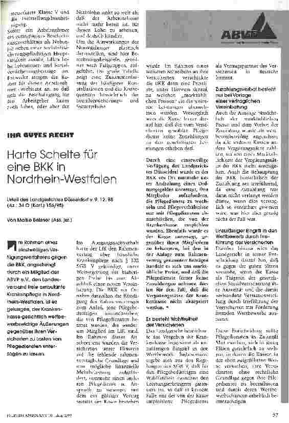 Vorschauseite 1: Harte Schelte für eine BKK in Nordrhein-Westfalen