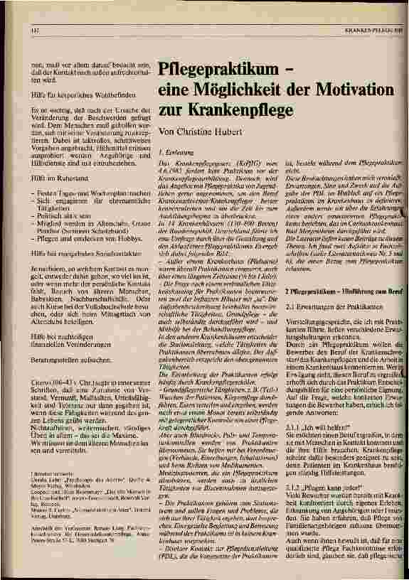 Vorschauseite 1: Pflegepraktikumeine Möglichkeit der Motivation zur Krankenpflege