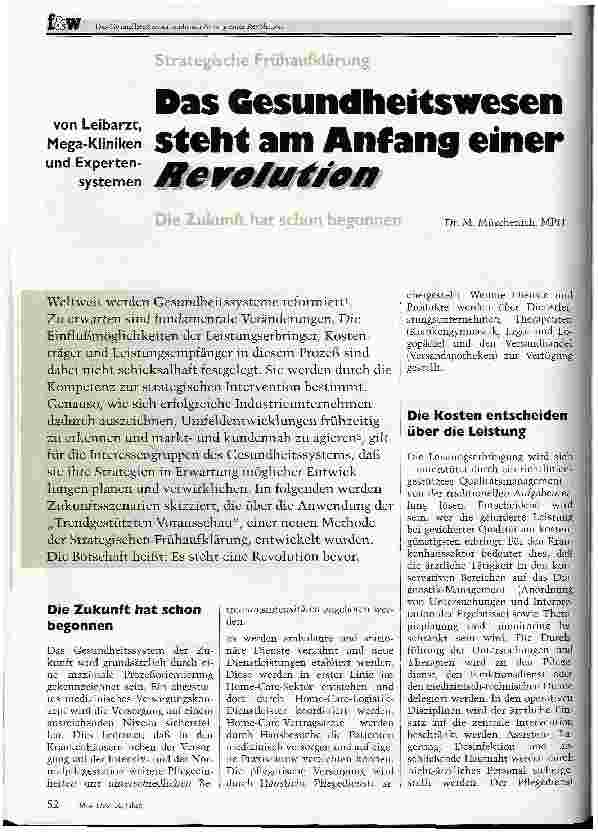 Vorschauseite 1: Strategische Frühaufklärung von Leibarzt, Mega-Kliniken und Experten-Systemen