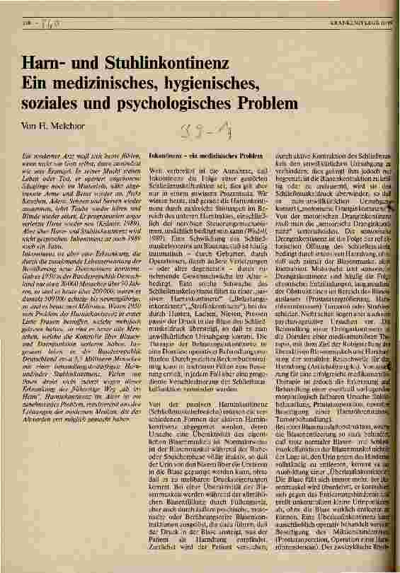 Vorschauseite 1: Harnund Stuhlinkontinenz Ein medizinisches, hygienisches, soziales und psychologisches Problem
