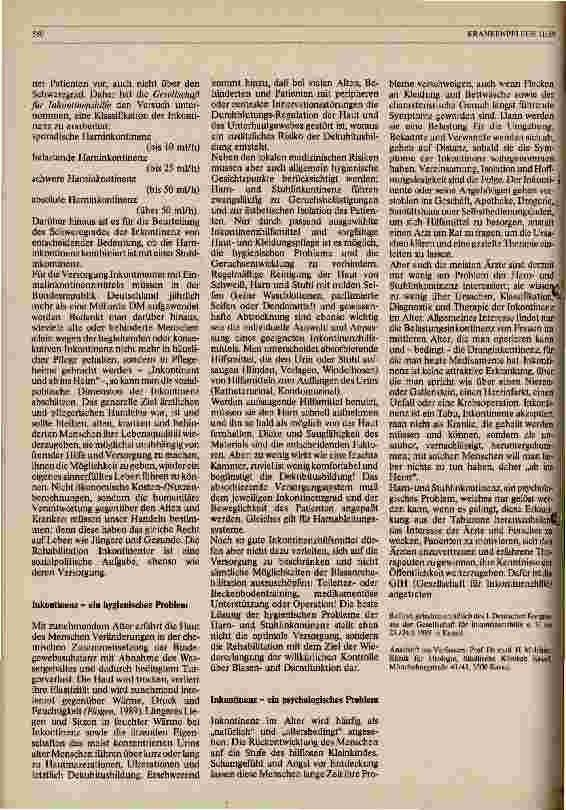 Vorschauseite 3: Harnund Stuhlinkontinenz Ein medizinisches, hygienisches, soziales und psychologisches Problem